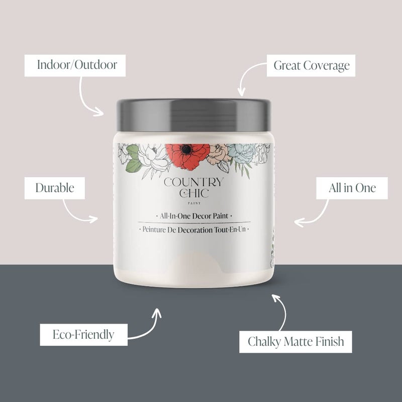 Country Chic Paint طلاء الطباشير الشامل بأسلوب ريفي للأثاث والخزائن وديكور المنزل، صديق للبيئة، تشطيب غير لامع، مع برايمر وطبقة علوية مدمجة للخشب والمعادن - كرينولين (أبيض فاتح) - علبة 16 أونصة (475 مل) - Image 2
